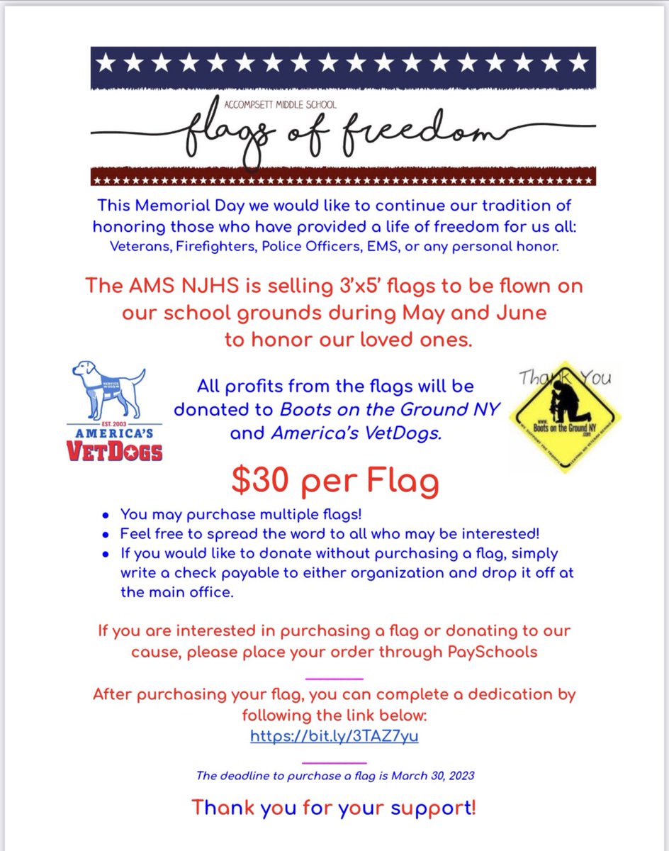 Please help us in our fundraising efforts for these two amazing causes. <a href="/AmericasVetDogs/">America's VetDogs</a> @bootsonthegroundNY <a href="/SCSD_AMS/">Accompsett MS</a> <a href="/SmithtownCSD/">Smithtown CSD</a>