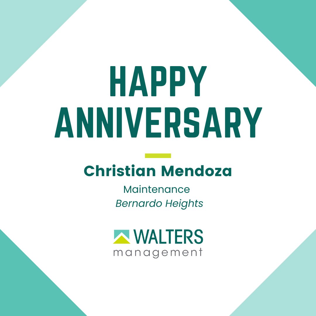 waltersmgmt's tweet photo. Christian Mendoza, we appreciate all you have done with Walters Management over the last two years. Thank you for your contributions to the Maintenance team for Bernardo Heights! #waltersfamily #workanniversary https://t.co/7Xlv8nVs30