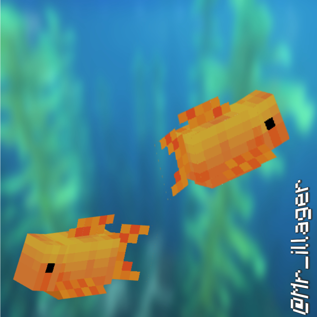 Mr_illager's tweet photo. I think Minecraft needs more fish so I made. The Gold fish

#Minecraft 
#MinecraftDungeons 
#MinecraftArt  
#Minecraftfish
#Blockbench 
#Goldfish https://t.co/cYEr3F5DVd