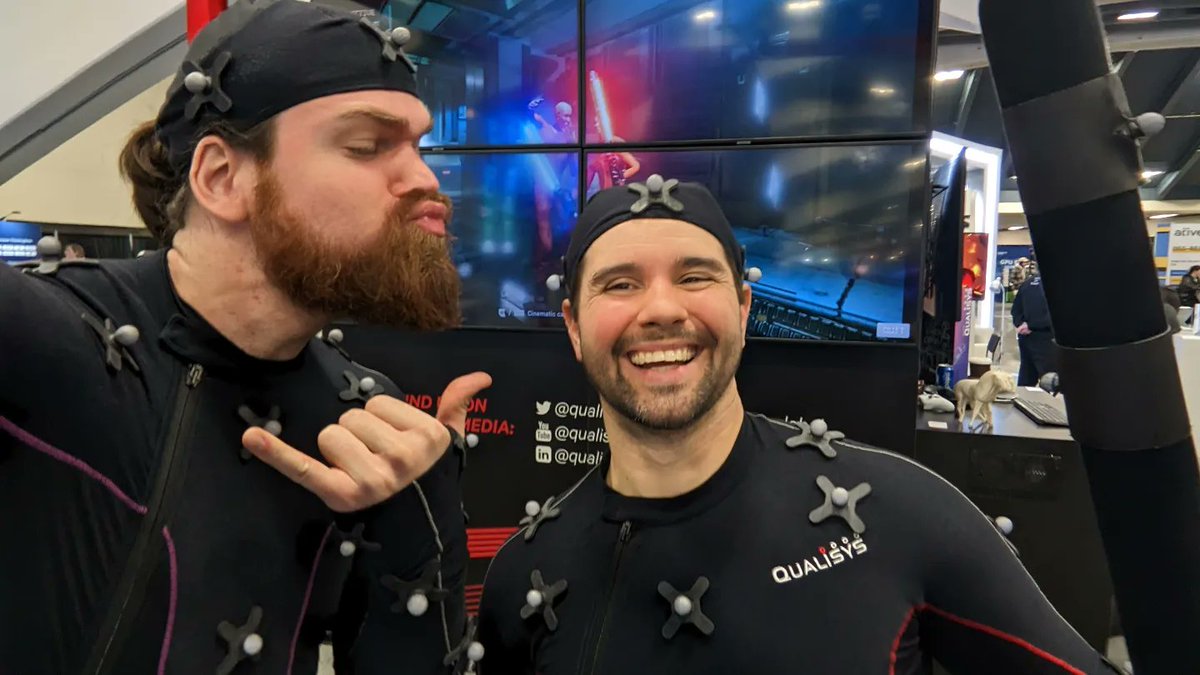 MichaelDeCamp's tweet image. Having a good time at @Official_GDC playing in the @qualisysab booth with Bob Gardener. If you're at the convention, come by and say hi!
#gdc #gamedevelopersconference #mocap #actor #actionactor #voiceactor #stuntman #sanfrancisco