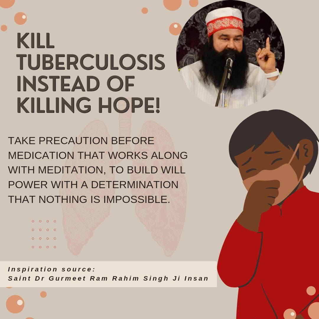 imVickyMansa's tweet photo. Following the inspiration of Saint Gurmeet Ram Rahim ji, lakhs of followers of Dera Sacha Sauda have taken a vow not to smoke cigarettes and other intoxicants for life. Let us take a pledge to make India TB free on #WorldTBDay.
#TBMuktBharat https://t.co/f3e8TOUkZG