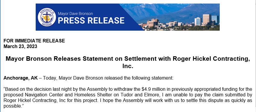 mayor_bronson's tweet photo. My statement concerning the Assembly's action last night regarding the Nav Center at Tudor/Elmore 
👇👇

#anchorage #alaska #homelessness #ancgov #ancmayor https://t.co/zGrWPByzJS