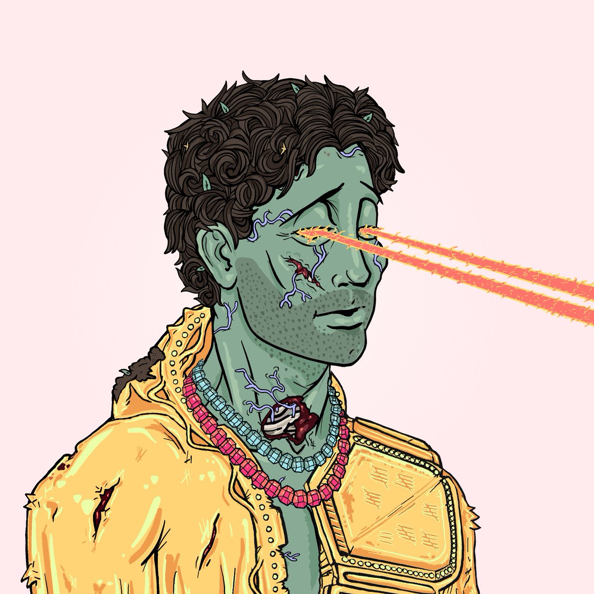 PixelRainbowNFT's tweet photo. When you come to collect your first @DeGodsNFT, come prepared to talk about art. Be prepared to study the art like you would any piece of art. Intention, contrast, balance, read-ability, rule of thirds, Phi, where you eyes land upon, beauty, poetry, and magical trait combinations https://t.co/MgRGV6w8dy
