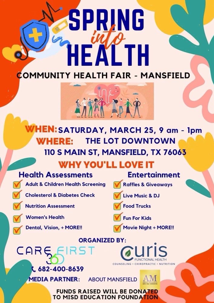 MISD Ed Foundation (@foundationmisd) on Twitter photo Saturday is going to be sunny ☀️ and mild… a great day to be outside and go to The Lot Downtown in Mansfield for a FREE community health fair from 9am-1pm. There will be health screenings and fun things for the kids!
<a href="/CityMansfieldTX/">City of Mansfield, Texas</a> <a href="/MISDHealthSvs/">MISD Health Services</a> Saturday is going to be sunny ☀️ and mild… a great day to be outside and go to The Lot Downtown in Mansfield for a FREE community health fair from 9am-1pm. There will be health screenings and fun things for the kids!
<a href="/CityMansfieldTX/">City of Mansfield, Texas</a> <a href="/MISDHealthSvs/">MISD Health Services</a>