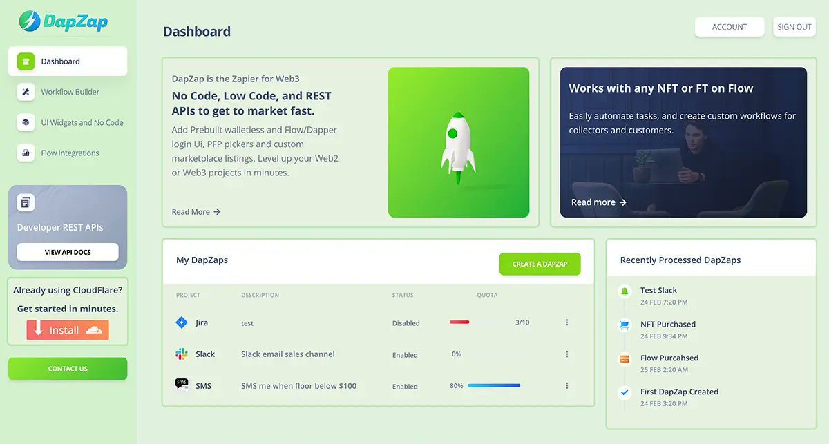 flowverse_'s tweet photo. 3/ General Track 3rd: DapZap

($20K in FLOW)

DapZap aims to be the @zapier for Web3

It offers Low/ No Code tools making it easy for non-developers to create custom blockchain workflows

For example if an NFT is listed for sale at a price you want, you can make it post on slack! https://t.co/8gRWGRNTLu