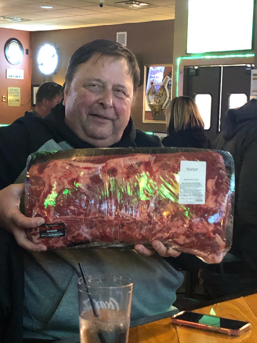 Never give up— last pack of the meat raffle.