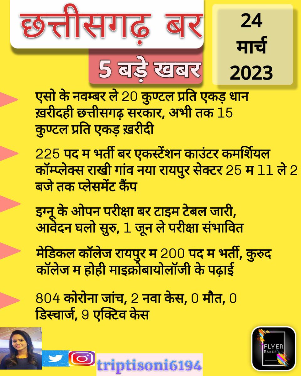 triptisoni6194's tweet photo. छत्तीसगढ़ बर 5 बड़े खबर
#ChhattisgarhNews https://t.co/CbcC0dajdX