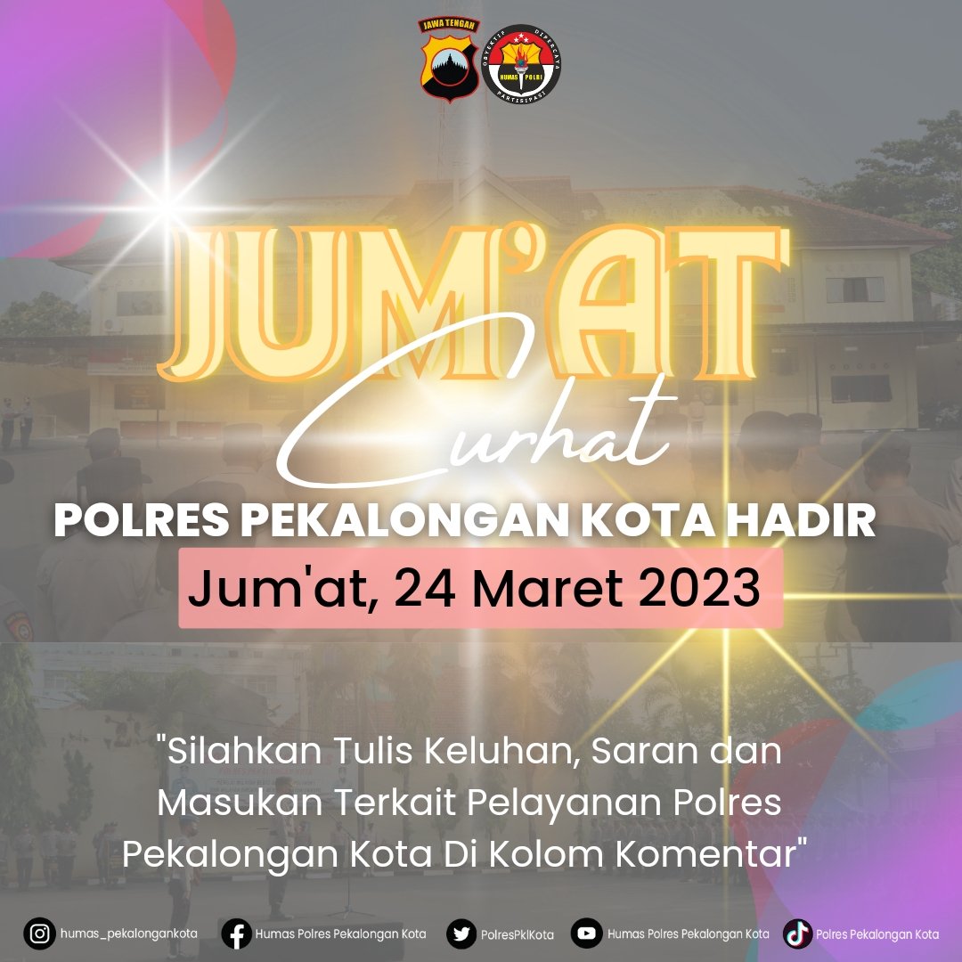 PolresPklKota's tweet photo. Hallo Sobat Polri, Silahkan Tulis Di Kolom komentar untuk segala keluhan, masukan, dan saran
#polripresisi
#jagakeamanannegeri
#kotapekalongan
#informasi
#polrespekalongankota
#polripresisi
#polrisiapsiagabencana
#polri
#humaspolisi
#humaspolresPekalonganKota
#humaspolres https://t.co/BnFLjP2xk1