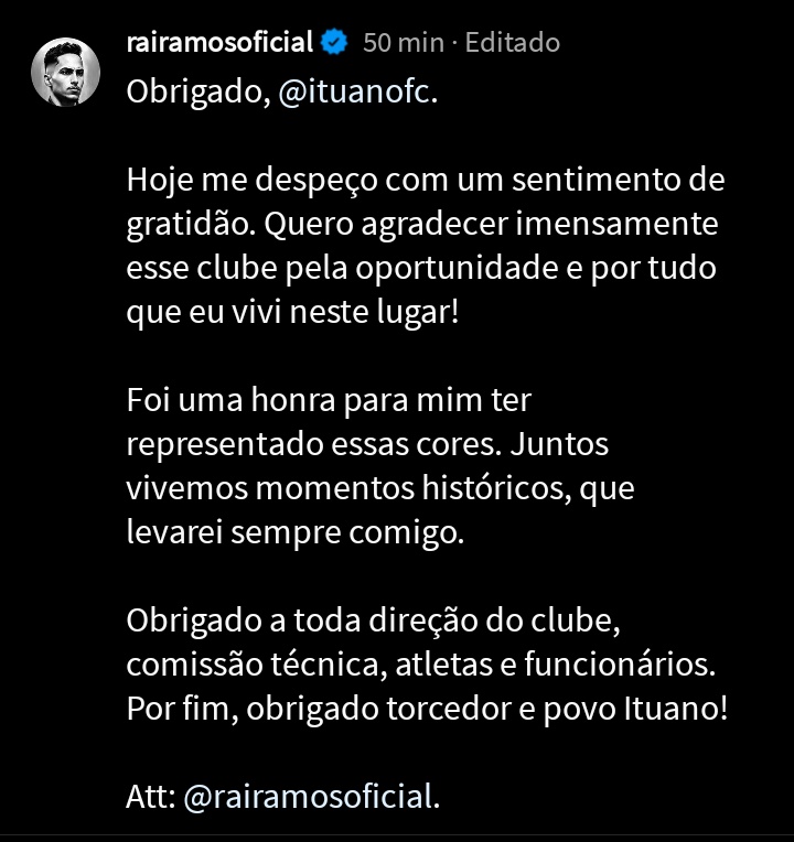 diario_spfc's tweet photo. Em seu Instagram, Raí Ramos se despediu do Ituano

O lateral-direito será anunciado a qualquer momento pelo São Paulo https://t.co/U3NBbHyz8A