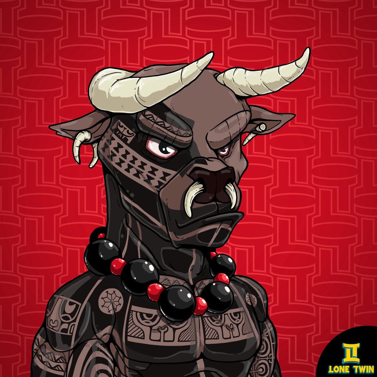 LoneTwinART's tweet photo. There is my 1/1 art piece of a traditional marquesian Warriors Bull 🐮 LET THE BULL RUN !!! @CarlosOMFG  @GambullsCasino @LethalBeng @artifexr https://t.co/9bSgTrOwKy