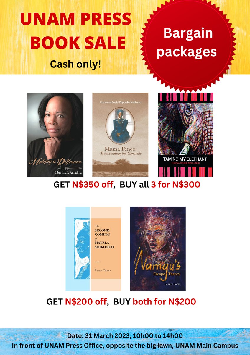 Come buy these biographies and novels at huge discounts.
On 31 Match 2023, from 10h00 to 14h00, in front of our office, opposite the big lawn, UNAM Main Campus.
CASH ONLY!