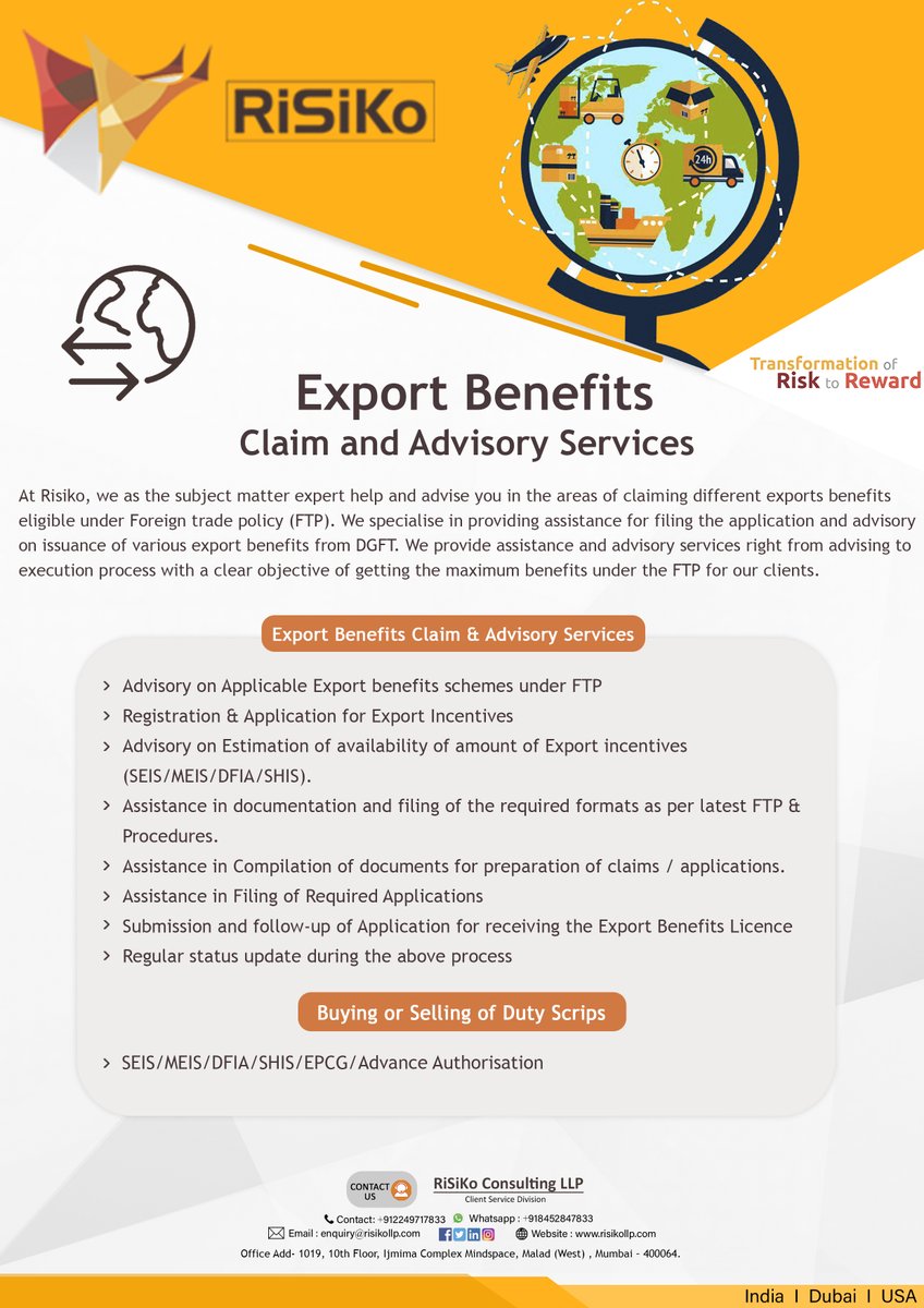 RiSiKollp's tweet photo. Export Benefits claim and advisory Services
Export benefits claims & Advisory services.
.
.
.
.
#Risikollp #Exportbenefit #advisoryservices #claim #buying #selling #license #assistance #accounting #financial #business #CA #consulting #management
#india https://t.co/sL5iGK5Kv0