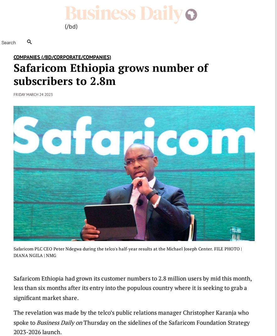 TeddyTassewK's tweet photo. Safaricom has reached nearly 3 million subscribers this month, within six months after its launch.

@SafaricomET #TelecomET https://t.co/BRjvWAoAZo