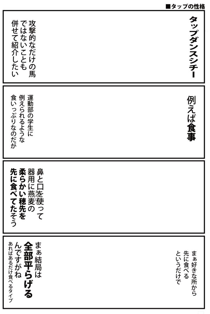 タップダンスシチーのネーム
1ページ目と3ページ目
仕事で当分忙しいので完成はまだ先… 