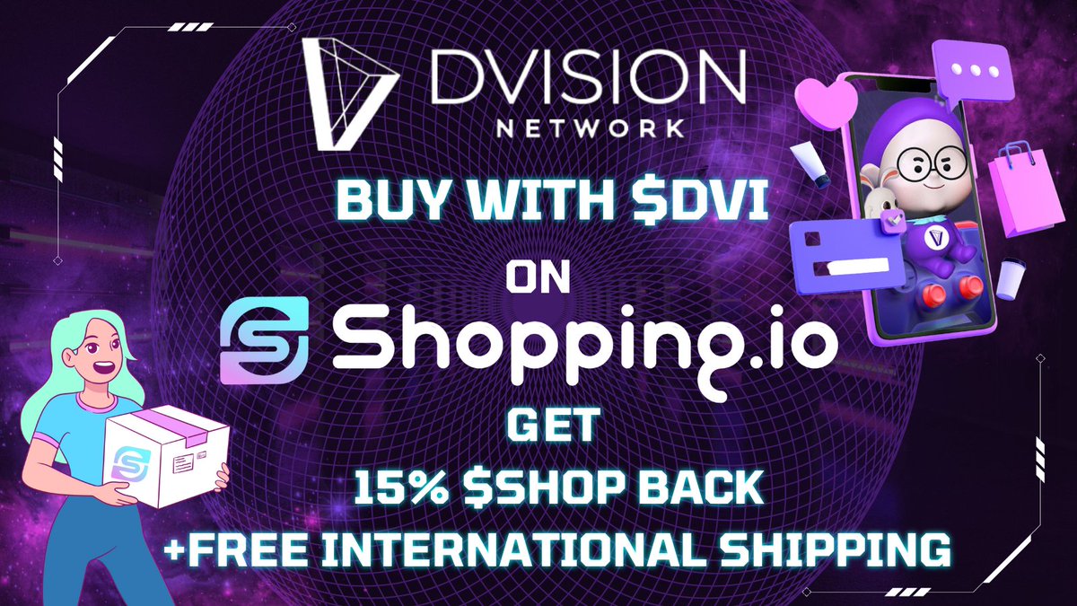 shopping_io's tweet photo. GM☀️ We're thrilled to announce yet another integration of $DVI on https://t.co/WAhDgOTDAh!  

#Shop with $DVI and get 15% $SHOP back &amp; FREE INTERNATIONAL SHIPPING!✈️📦 

*You can also enter https://t.co/WAhDgOTDAh directly through Dvision #Metaverse!🏪

👉https://t.co/26Y9ngKGAS https://t.co/n5NAjUio5y