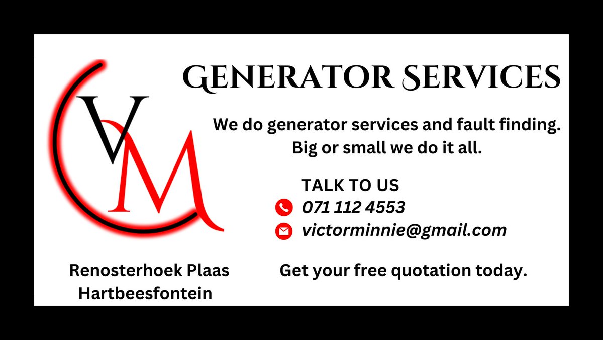 🛠VM Generator Services 
☎071 112 4553
📧victorminnie@gmail.com
#vmgeneratorservices #quality #generator #generatormaintenance #generalcontractor #generatorinstallation #generatorservices #generatorpower #affordableprice #southafrica #hartbeesfontein