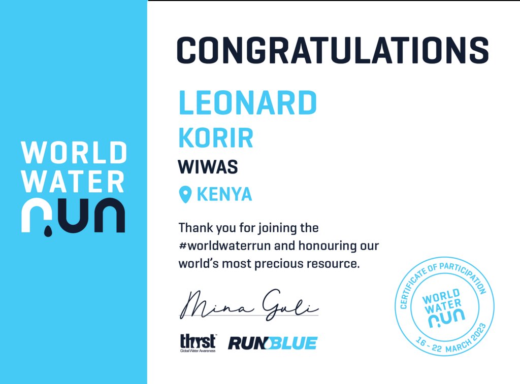 Certificate means alot.
Together we can bring a change. #RunBlue #worldwaterRun team kenya 🇰🇪
@minaguli @l_sumba @Thirst4Water