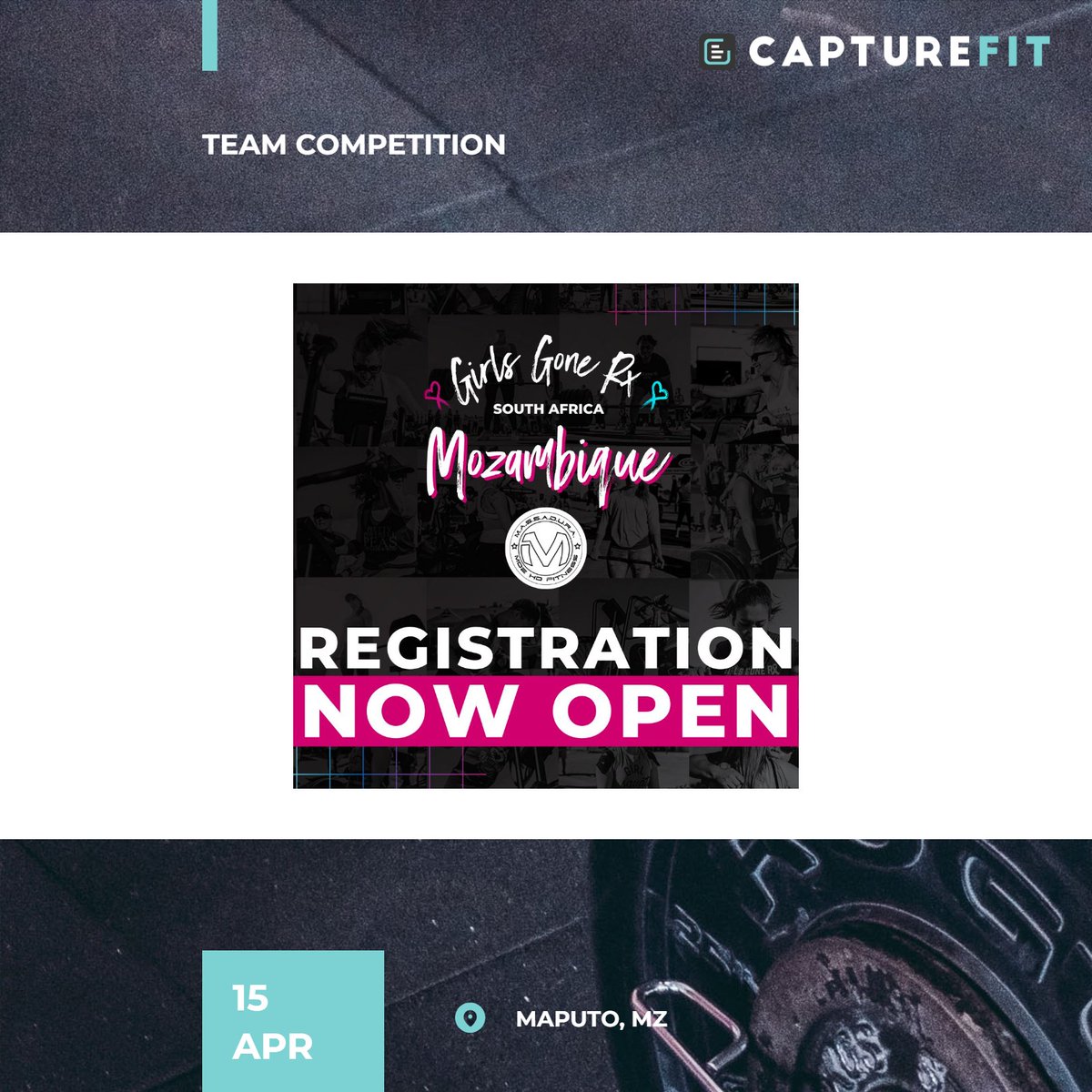 capturefitco's tweet photo. NEW EVENT: Girls Gone RX SA - Mozambique 2023 taking place on 15 Apr hosted by Girls Gone RX SA: https://t.co/PTXFQyt9iX #maputo #mozambique #teamevent #capturefit #eventmanagementsoftware #liveleaderboard @GirlsGoneRx https://t.co/utnayMiZ1E