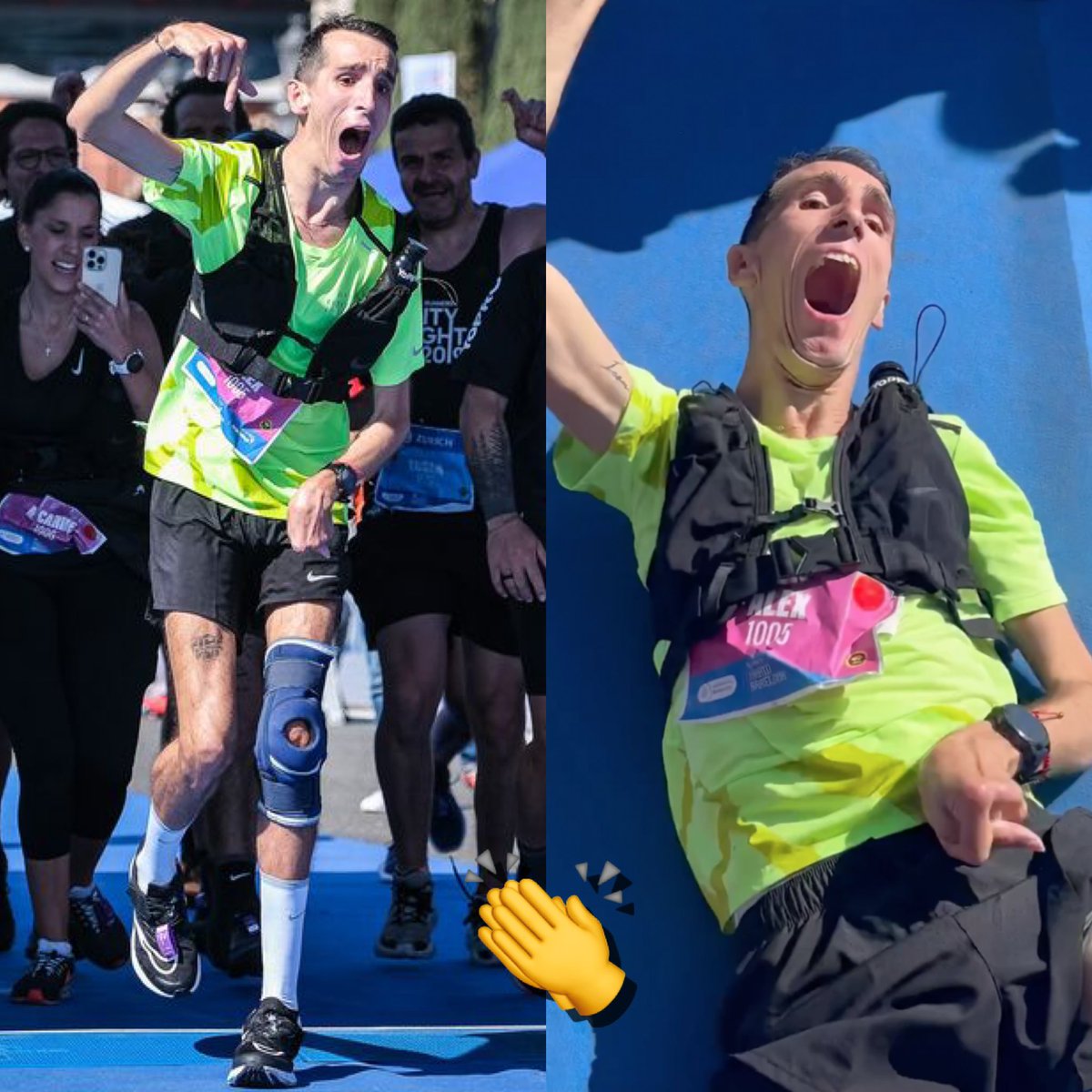 🙆‍♂️ L’athlète du jour : Alex Campillo (🇪🇸) – atteint d’une paralysie cérébrale – et finisher du marathon de Barcelone ce dimanche matin en 5H50.51 👏👏 C’est le premier athlète handicapé à + de 75% à réussir à courir un marathon en solitaire ! 🥲 (1/2)