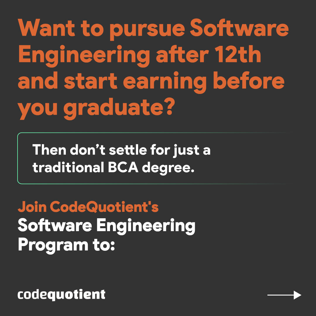 CodeQuotient's tweet image. Kickstart your career in software engineering with work experience under your belt before you graduate.
Join CodeQuotient&apos;s Software Engineering Program [CQ-SEP] today at: codequotient.com/cq-sep
Limited seats available.

#CodeQuotient #CQSEP #SoftwareEngineeringProgram