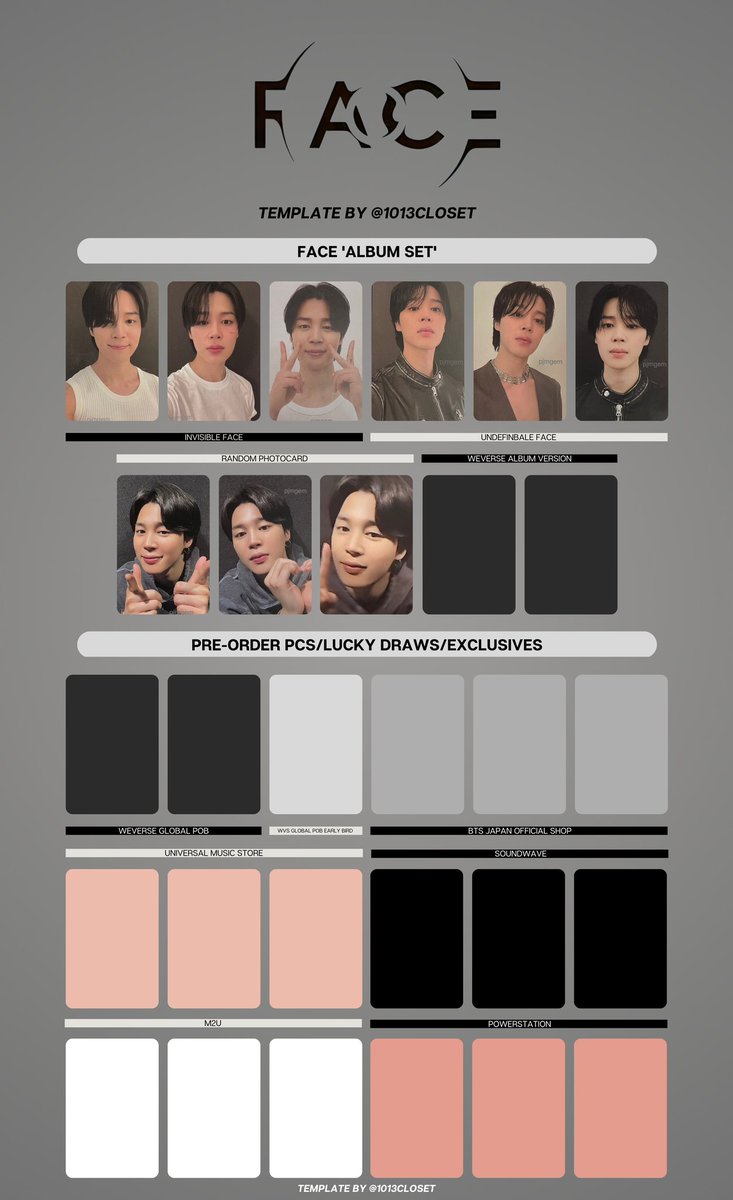 🌷 ꒰ bts jimin 'face' album photocards template ꒱ 𓂋 scans are