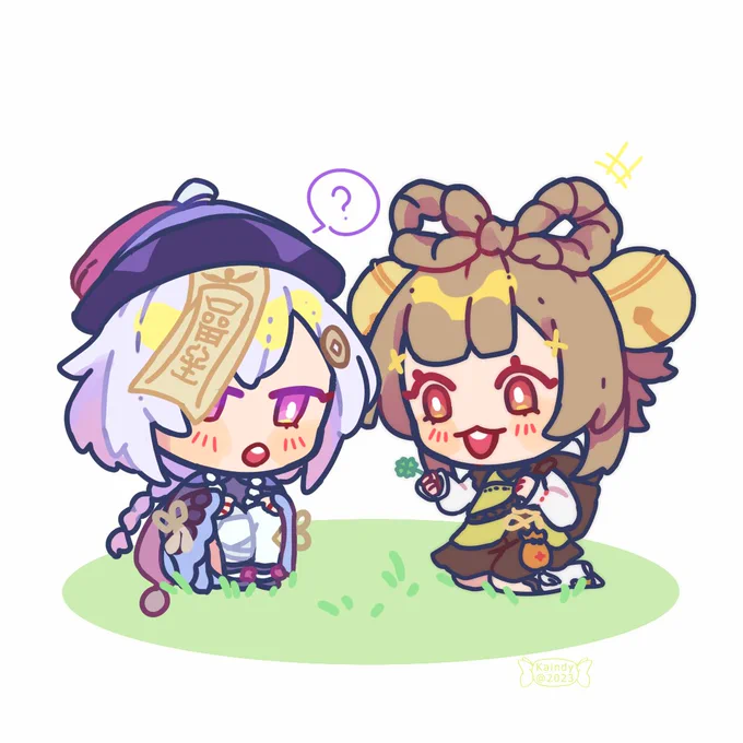 [ #原神 #genshinfanart #hoyocreators #qiqi #yaoyao ]They're looking for four leaf clover together 