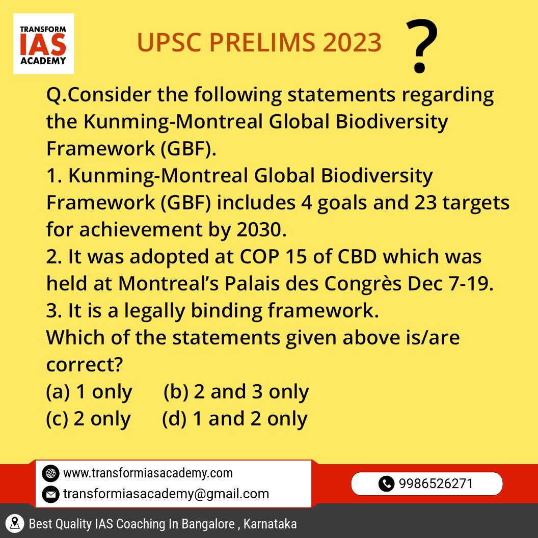 TRANSFORMIAS's tweet photo. UPSC PRELIMS 2023
Comment below the correct Answer
Follow us for Daily Important prelims Questions.
#prelims2023
#prelimsmcq
#prelimsquestions
#currentaffairs2023
#upsc2023
#IAS#UPSC
#transformiasacademy https://t.co/mdKL5B5pCT