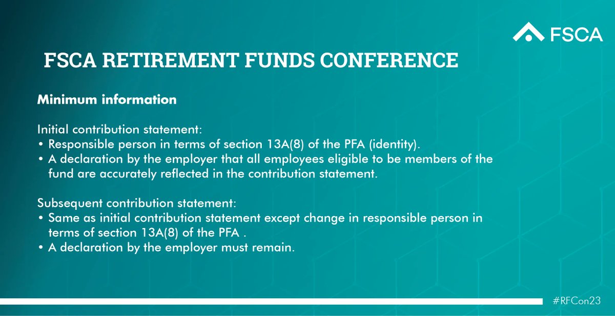fscasouthafrica's tweet photo. #RFCon23
FSCA Conduct Standard 1 of 2022 – Requirements Related
to the Payment of Pension Fund Contributions. https://t.co/QCRJVDNhDw