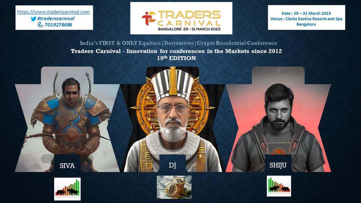 Traderscarnival's tweet photo. Tl:dr-1 - Happy to share the Combo option of the 19th Edition of Traders Carnival - the 4 day option at Bangalore starting next week is now SOLD OUT!

Tl:dr-2 - The 3 day option is still available for now with a limited number of  seats. Those interested can grab their seats using their favorite speakers' discount code today.

Rekha and I visited the Clarks Exotica for a last minute site preparedness for the 19th Edition of Traders Carnival. 

While its been a 11 year journey for us, it never gets old or boring. New exciting experiences, with tons of ideas from every event keeps us going with greater vigour. 

So here are a couple of updates post a meeting with our contact at the hotel.

The site is now checked out for Internet, food menu options, Jain food, seating arrangements - the conference hall has been nicely modified now from the last time we were there in July of 2022

So we have the most asked for LIVE trading of Monthly expiry on 29 March, key trading insights and strategies from speakers presenting, great ambience - The Clarks Exotica is a nice 5 star resort with over 70 acres of greenery, great food, interesting adult beverages, and some. 

All in all, the Carnival should be a great place for you to be part of this March while taking away some splending ideas while making friendships for life.

Hope to see you there, join us by registering today at https://t.co/ya4k07eIsF

call 7019278486 for information.

Best Regards

Rekha and DJ
