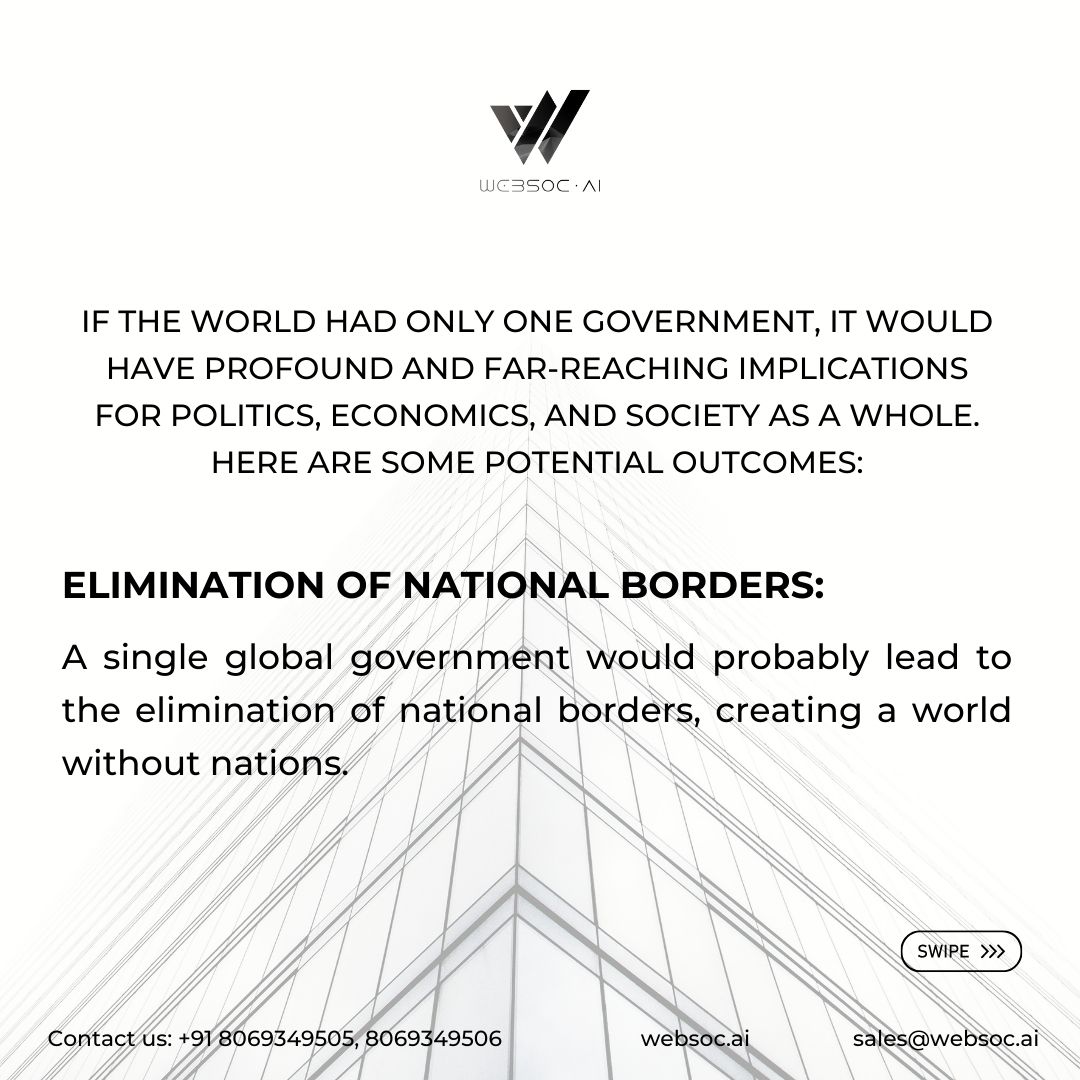 Websoc_AI's tweet photo. What if the world had only one government?

If the world had only one government, it would have profound and far-reaching implications for politics, economics, and society as a whole. Here are some potential outcomes:

𝐕𝐢𝐬𝐢𝐭 𝐮𝐬 𝐚𝐭: https://t.co/BeuTR96Q63 https://t.co/rxFuaKMt1E