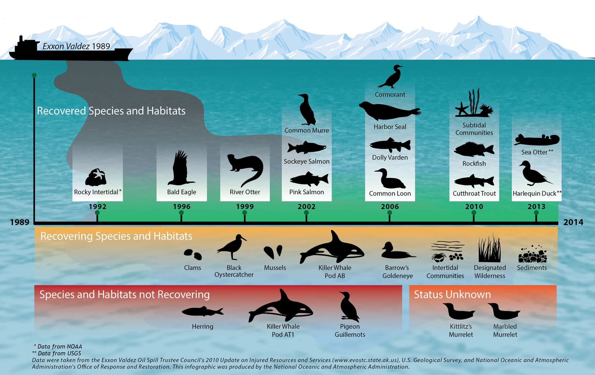 Mar 24, 1989: 
#Exxon Valdez runs aground
The worst oil spill in U.S. territory  supertanker Exxon Valdez, runs aground on a reef in Prince William Sound in SE  Alaska. Est. 11 million gallons of oil eventually spilled into the water. Eventually polluting 700+ miles of coastline