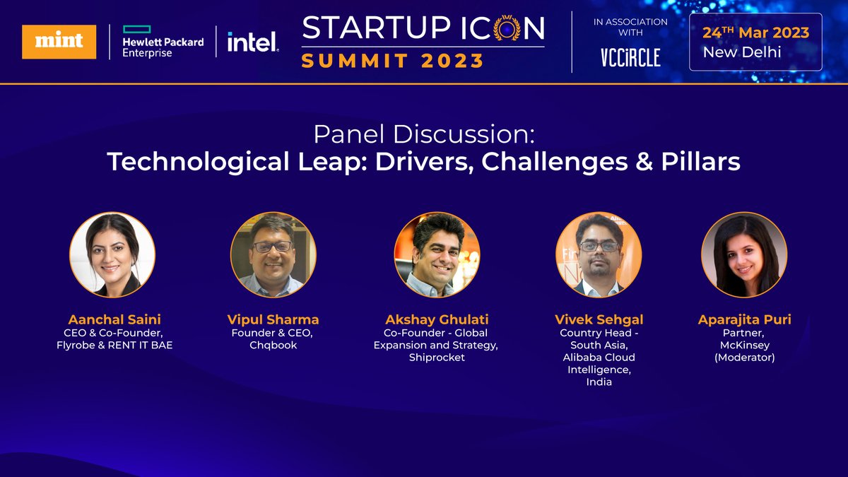 How can tech #startups help organisations win the most critical competition of closing the technological gap? Find out from this highly informative panel at the #MintStartupICON2023 today.

Learn more: events.livemint.com/startupicon/aw…

 <a href="/livemint/">Mint</a> <a href="/vips26/">Vipul Sharma</a> <a href="/flyrobe/">Flyrobe</a>