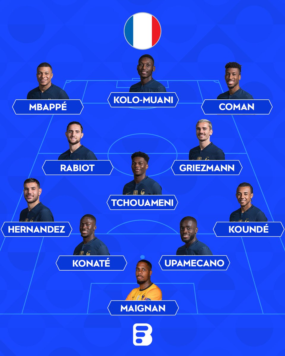 _BeFootball's tweet photo. Le XI probable de Didier Deschamps pour France - Pays Bas ! 🇫🇷⚔️🇳🇱

Qu'en pensez-vous ? 🤔 #EURO2024 #FRANED https://t.co/WdcJFjSJUF