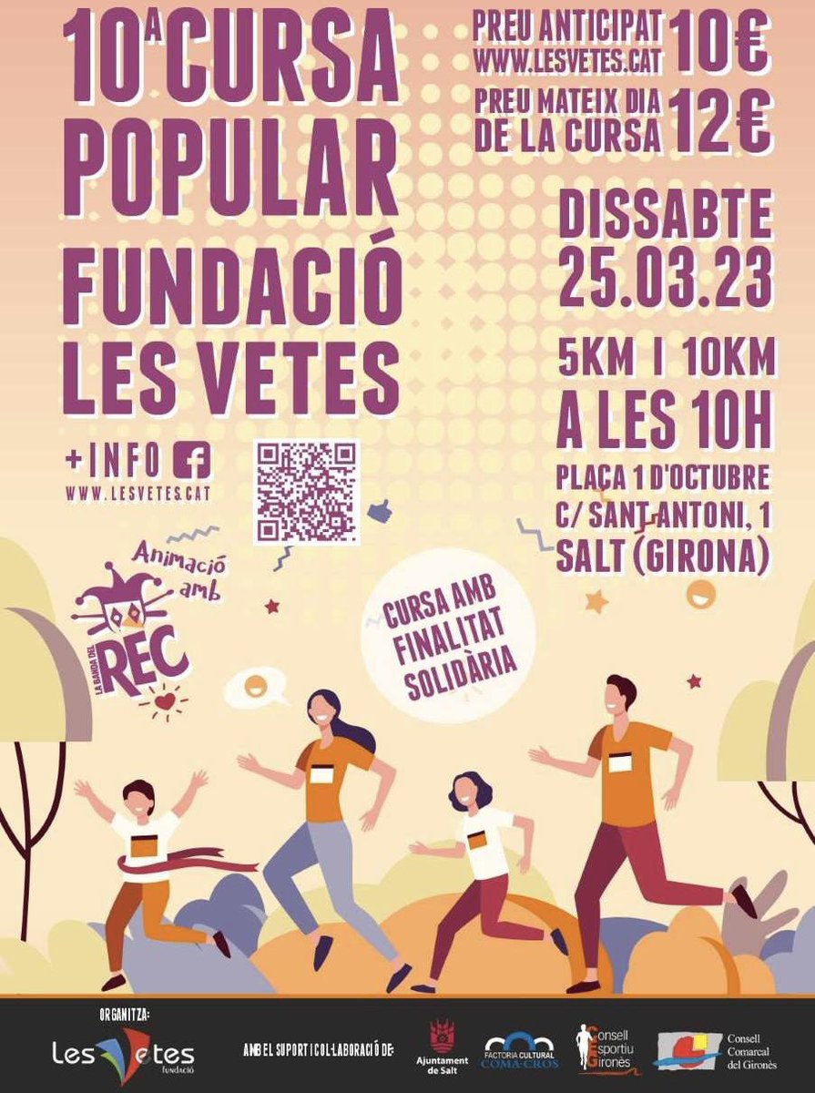 areasalut's tweet photo. 👟 La Cursa popular de la Fundació Les Vetes🚶🏃‍♂️, és un preludi fantàstic per escalfar motors 🚀 de cares a la #SAFIS2023 .
👟 Aquest dissabte veniu a fer esport i a  gaudir de les Deveses de #Salt !!!
#Saltesmou #Posatenmarxa #DMAF2023 #ViuSalt https://t.co/UzJQrUBDDI