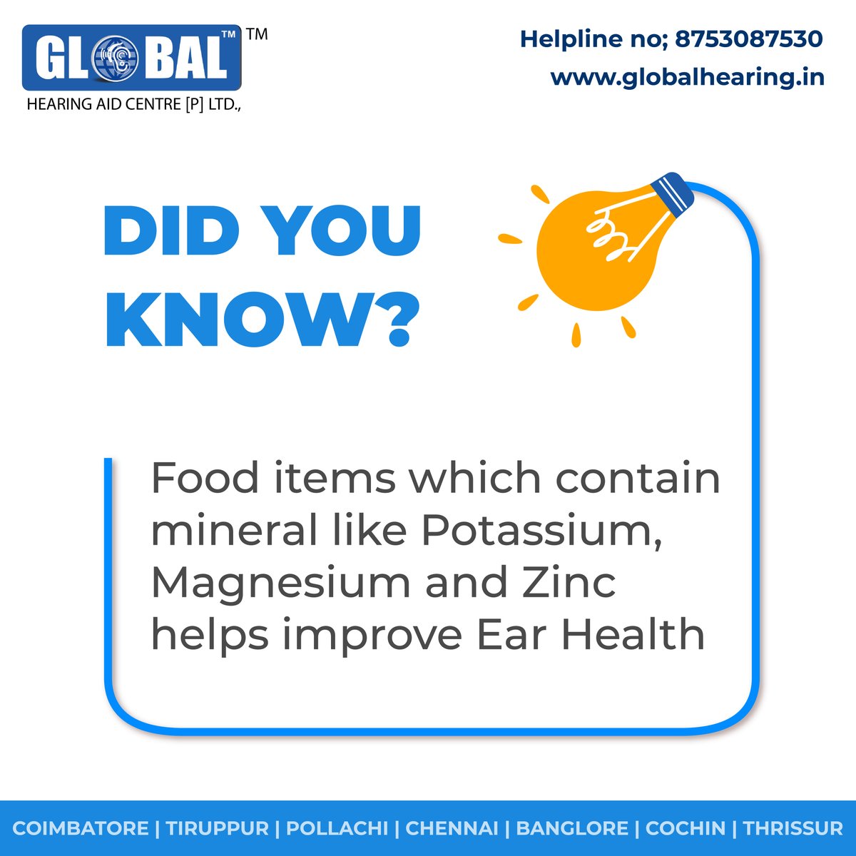 globalhac's tweet image. Food items which contain mineral like Potassium, Magnesium and Zinc helps improve Ear Health. 

#earhealthtips #globalhearing #hearingaid #hearingclinic #coimbatore