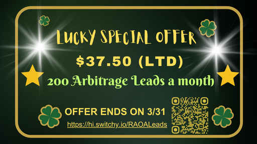 🤩Don't miss out on this lucky opportunity to take advantage of 200 arbitrage deals per month at an unbeatable price of $37.5 with a Lifetime Deal.
Hurry, this amazing offer ends on 3/31!

#LuckyOffer #LifetimeDeal #Arbitrage 
#eCommerce #eComSellers #RAOALeads