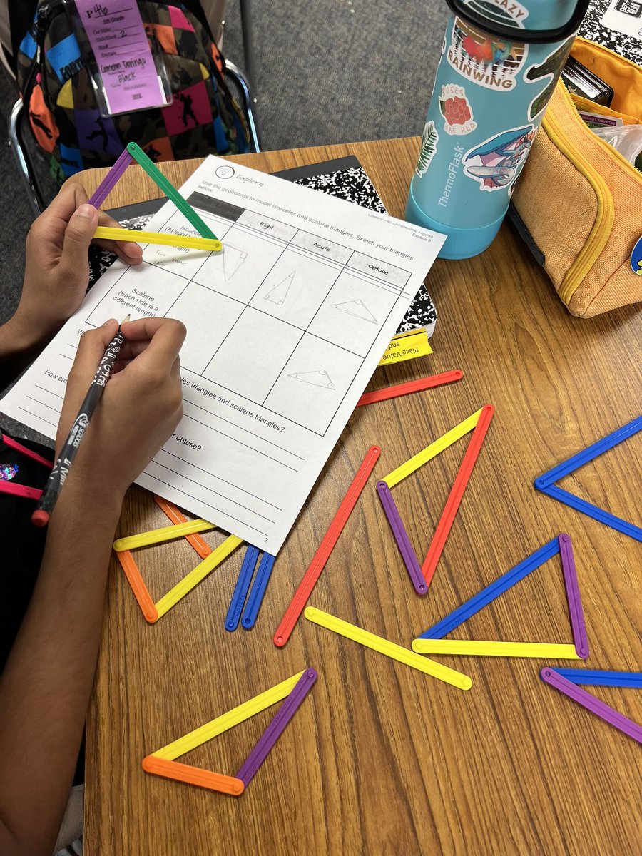 TLTorresmath's tweet photo. Classifying triangles in #5thgrade @KDEdragons   #manipulatives  one of my favorite lessons for understanding! https://t.co/QwCJ8HjYTk