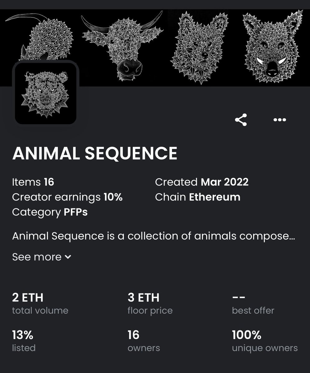 1st Collection
ANIMAL SEQUENCE

opensea.io/collection/ani…