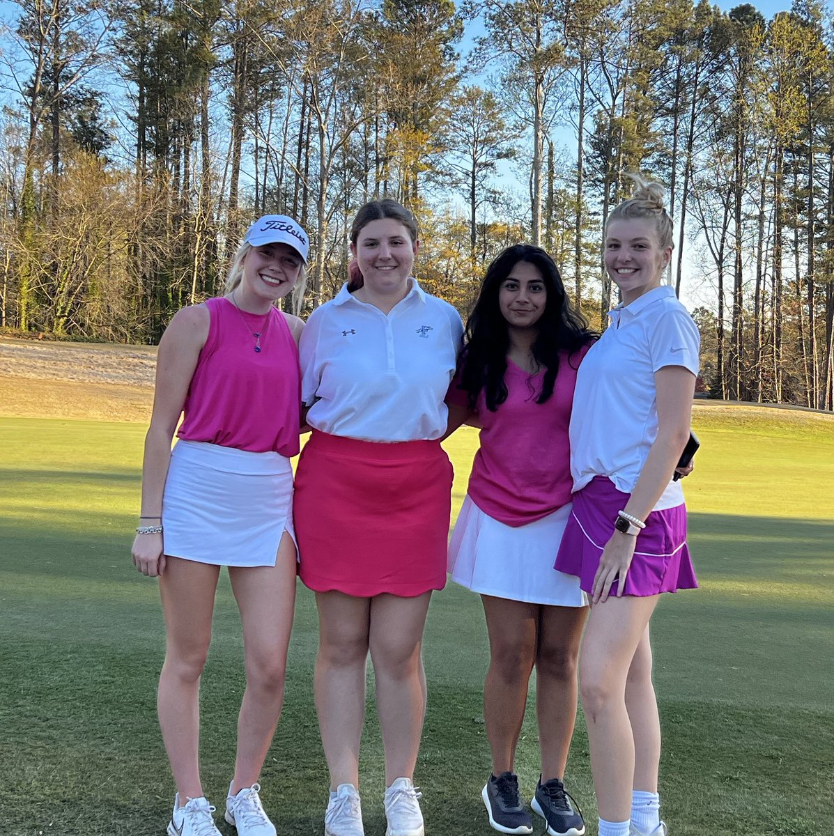 popehoundsgolf's tweet photo. Great job today by both teams defeating Sprayberry. Congrats to Hannah and Brody for winning their team spirit day contest #pinkout #crazycolor @PopeAthletics #PGG #PBG https://t.co/wv4u7BIw0b