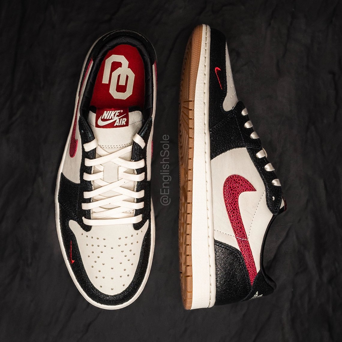 SoonerTracker's tweet photo. Sooners have a new specially crafted Air Jordan 1 Low OG.

How would you rate these? https://t.co/ijurmF78dn