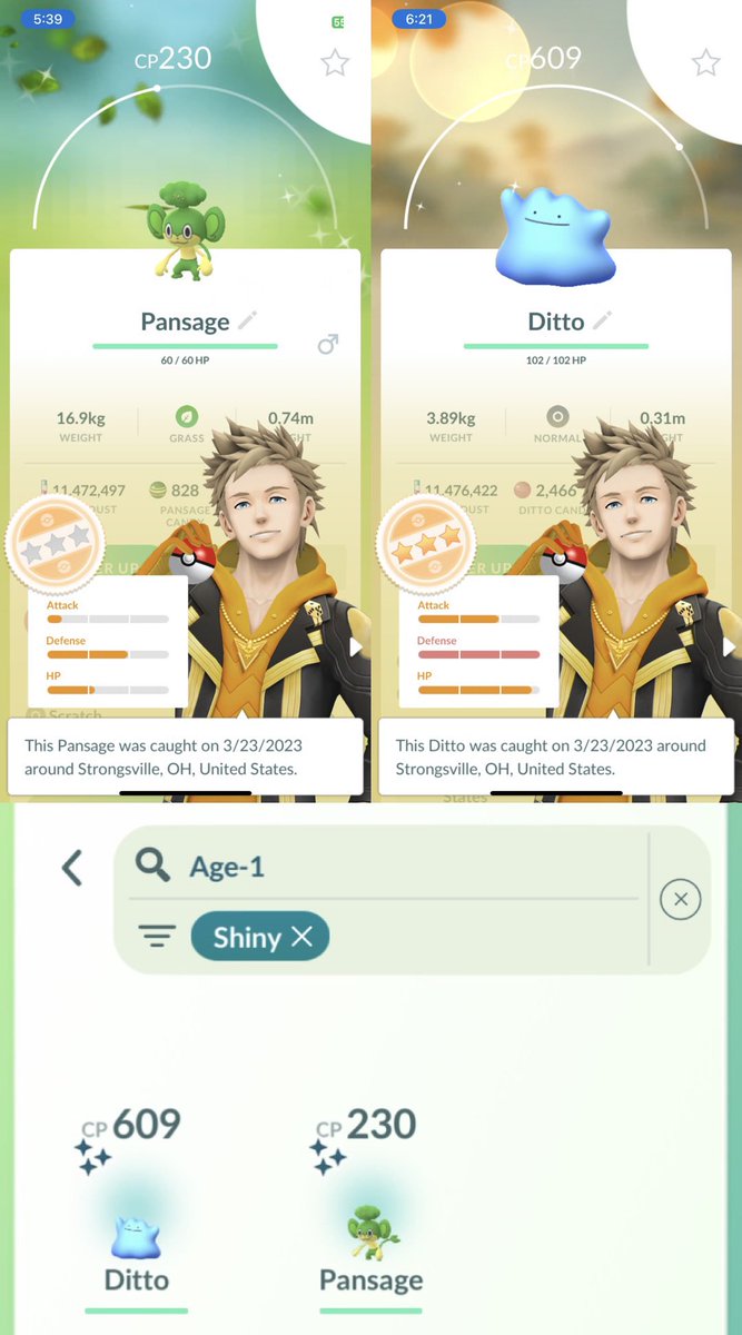 JudgementalMonk's tweet photo. Went through 700 pokeballs but found a shiny Ditto and a shiny Pansage! https://t.co/XNMC9xX08c