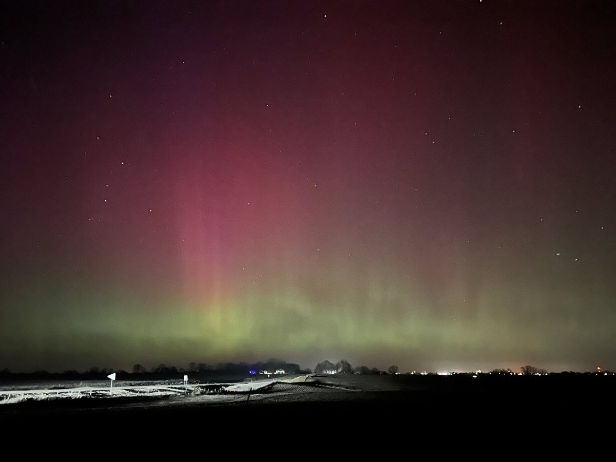 Aurora borealis north of Ames, IA. 3 second exposure on my phone. Looks faint white by eye.