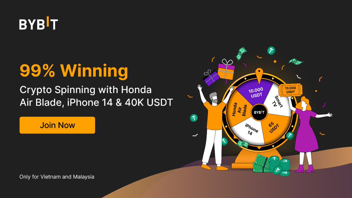 mycc_official's tweet photo. 🎉 CRYPTO SPINNING - iPhone 14, Honda Motorbike, and Many Other Attractive Prizes!

Bybit's Spinning Event is back and better than ever with 99% Winning Chance❗

🔸Sign up NOW: https://t.co/2vabAyk6XX 

And join the event here: https://t.co/RdFaCKJ8Kl https://t.co/L5lDBgRPZ2