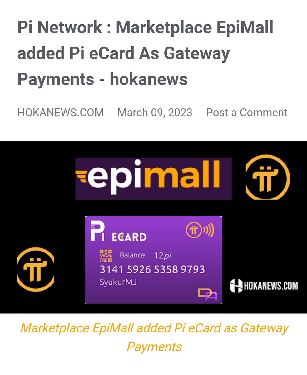 PiNetwork24X7's tweet photo. Marketplace EpiMall added Pi eCard As Gateway Payments.
@epimall_io, @pi_ecard #PiServices
Read More ๐: https://t.co/uH3jC58sKf https://t.co/o4GtdsQcYA