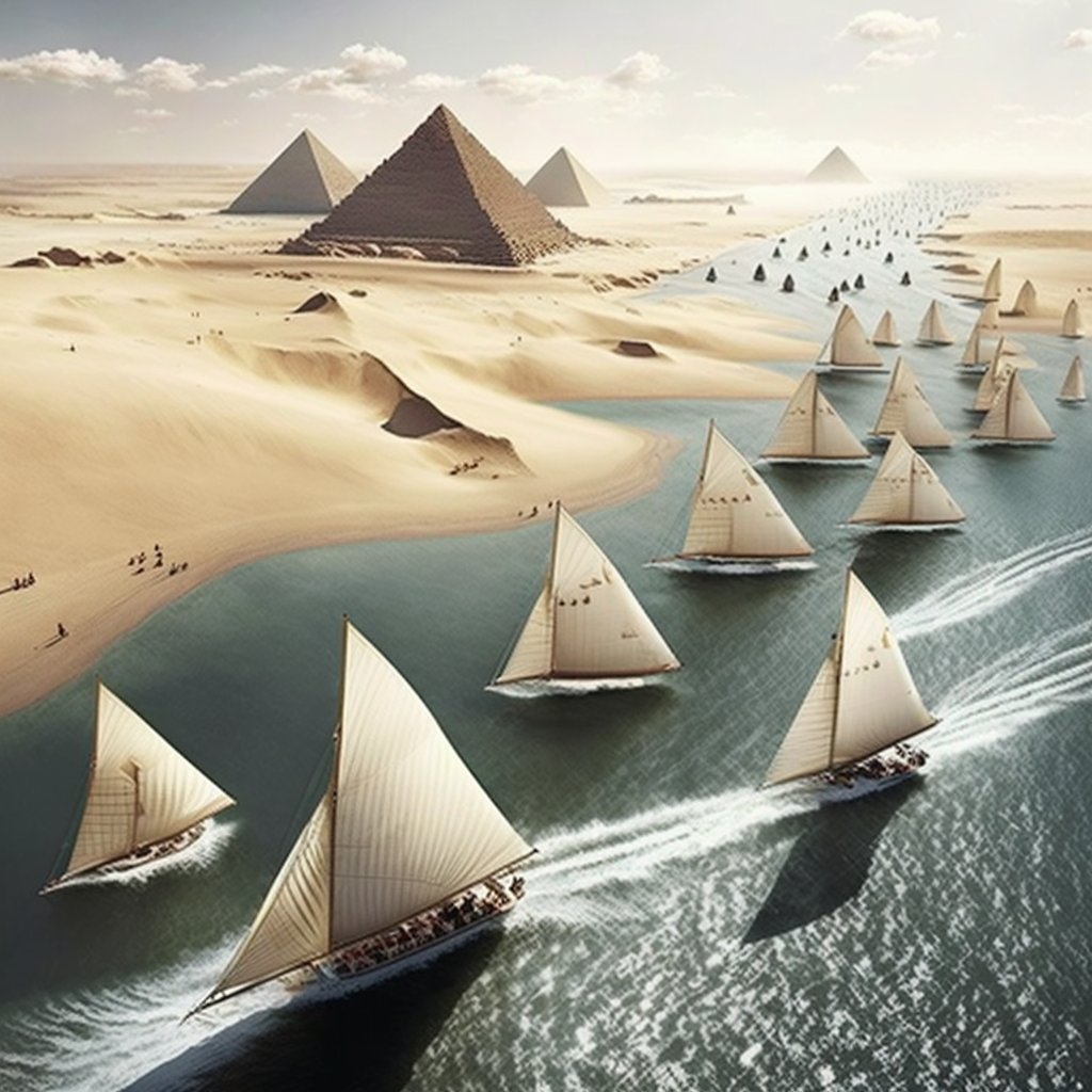 CaptainMoyni's tweet photo. EGYPT 13800BCE. #SAILING #ancientapocalypse #regatta #sailingmagazine #ai #midjourney https://t.co/qmfcdLTLGq