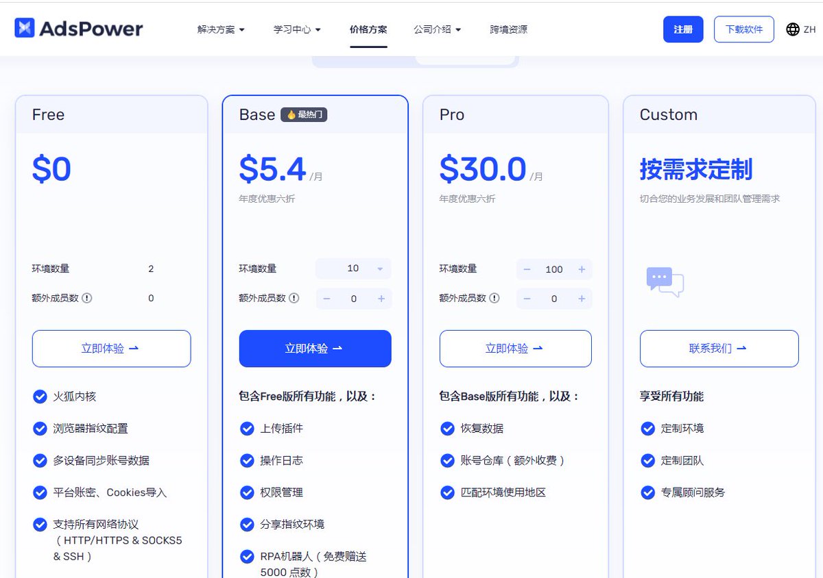 话说，为啥我看大佬们都在推ADS指纹浏览器？ 网上查了下，“比特指纹”好像也不错哈，而且更加老牌。价格方面也更优惠，如果只玩10个号，直接就是免费的，免费版功能基本不限制。  不过最近ADS增加了同步器功能，而比特指纹则脚本功能比较强大。