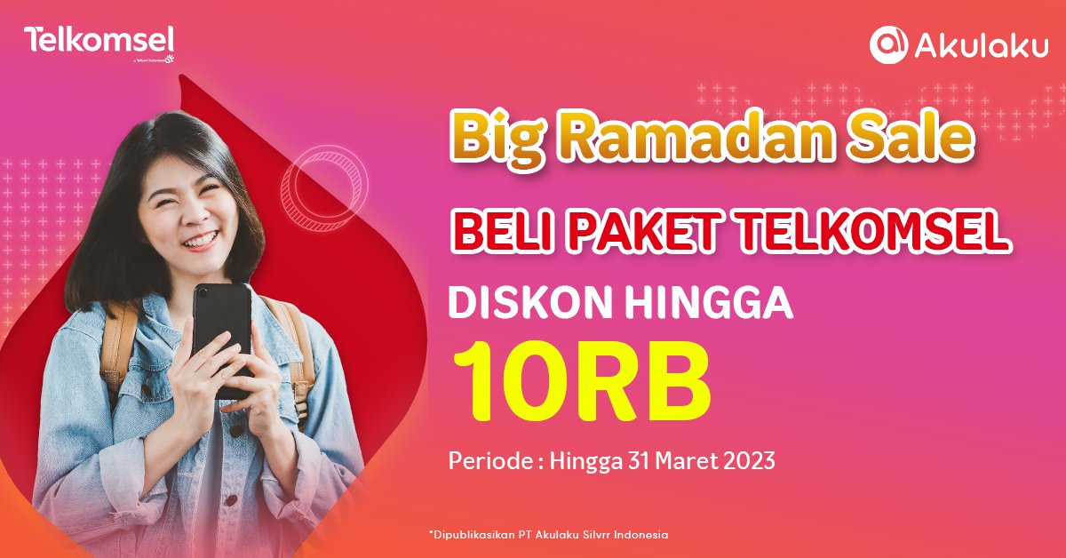 akulakuID's tweet photo. Kalo beli paket Telkomsel di Akulaku, dapat DISKON HINGGA 10 RIBU😱🤑 Borongnya di sini aja https://t.co/yWYrDX1Vvd

#AkulakuIndonesia #Telkomsel #PromoInternetan #RamadhanSale https://t.co/qNzPLxC7Vi