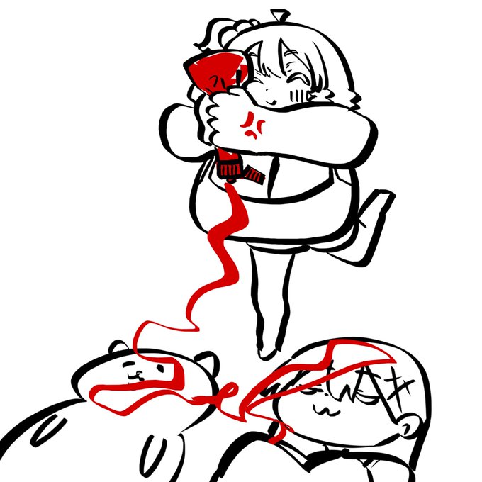 ケメ新ちゃんとずり騎士が寝てるところにケチャップを添えるフロリダちゃん 