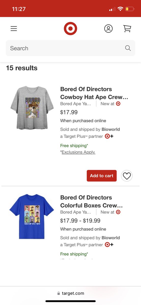 <a href="/NFIPHoldings/">Bored of Directors</a> has their clothing for sale at target! I didn’t know that 👀👀 
Absolutely DOPE 💯 #APE <a href="/BoredApeYC/">Bored Ape Yacht Club 🍌</a>