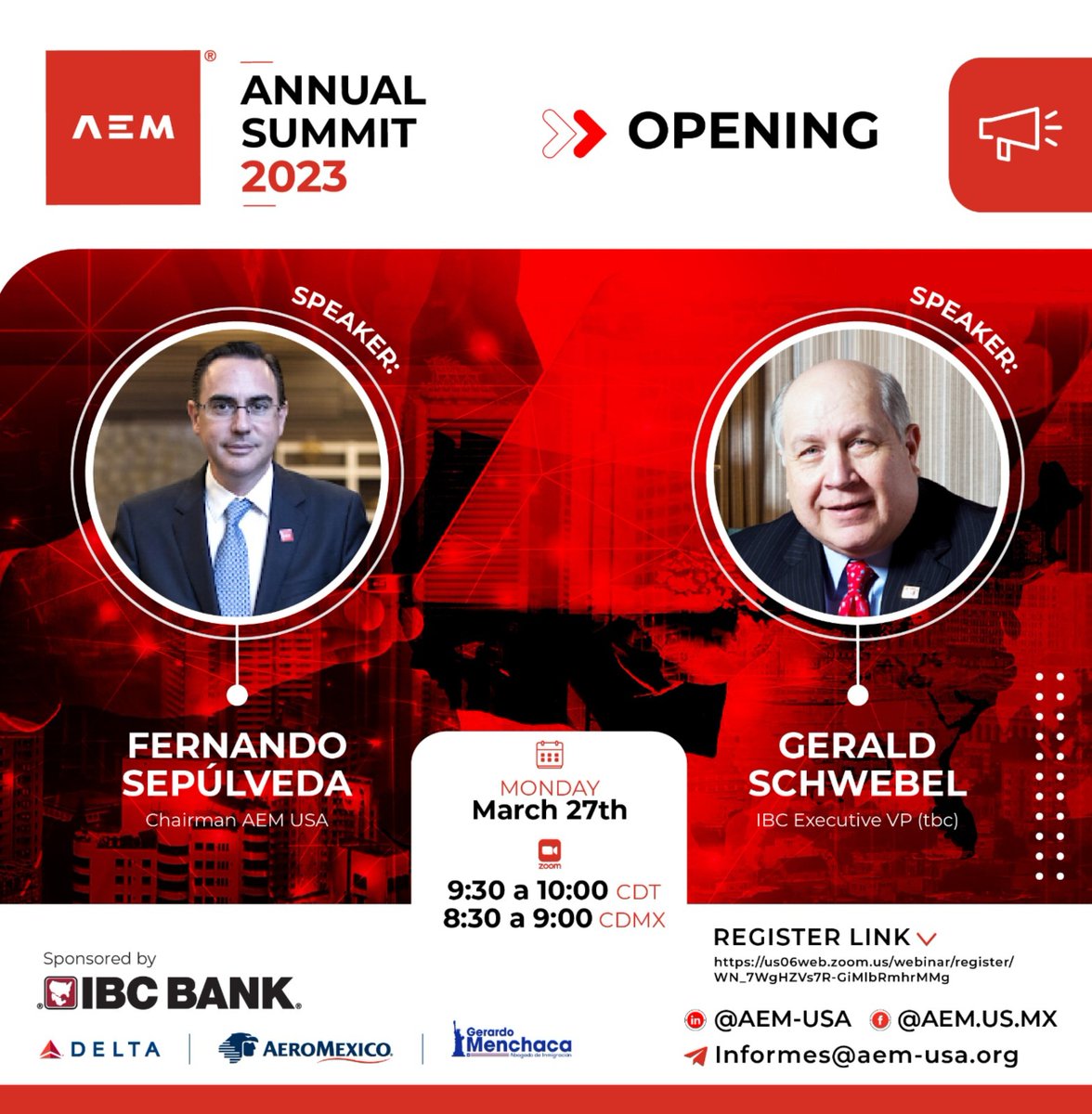 🎯Get to know our conference agenda for this Annual Summit 2023. We will have the best panelists, you can't missed them! #AEMUSASummit2023 Conoce nuestra agenda de conferencias para este Annual Summit 2023 Virtual. ¡Contaremos con los mejores panelistas, no te los puedes perder.